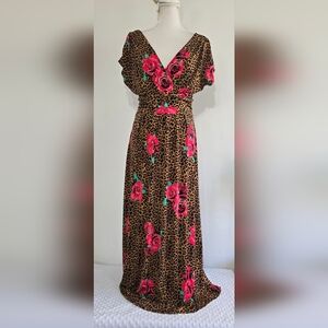 Leopard Print Skirt with Red Floral Accents